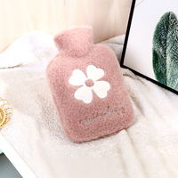 Bouillotte réutilisable 1000 ml avec housse en peluche brodée fleurie, chauffe-corps et mains pour l'hiver, sac chauffant à remplir d'eau, logo personnalisé