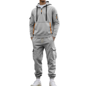 Conjunto Deportivo Personalizado para Hombre, Forrado de Felpa Gruesa, Sudadera con Capucha y Cremallera para Otoño/Invierno y Pantalones Cargo con Múltiples Bolsillos - Product Image 5