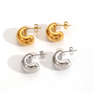C-Shaped Stainless Steel Stud Earrings For Women Geometric Design Fashionable Elegant <b>Titanium</b> Steel Earrings Te60305 G S - Product Image 4