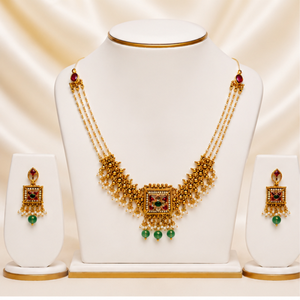 Gold Plated Trendy Moissanite <b>Necklace</b> and Earring <b>Set</b> with Pear Cut Imitation <b>Pearl</b> for Women's Wedding - Product Image 5
