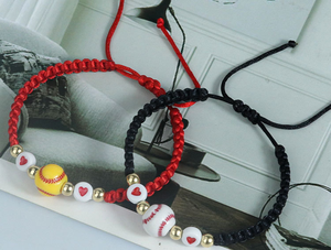 Pulsera Trenzada con Temática de Béisbol, con Cuentas <span class=keywords><strong>en</strong></span> Forma de Corazón, Ajustable, para Niñas y Niños Fanáticos del Deporte, Venta al Por Mayor - Product Image 1