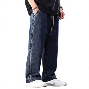 AAFII IMPEX Jean bleu décontracté pour homme, taille élastique à cordon, coupe ample, jambe large, en denim écologique, respirant, léger, classique - Product Image 2