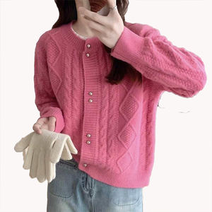 Suéter de Punto Trenzado con Cuello Redondo para Mujer, Cárdigan Corto, Otoño Invierno, Nuevo Estilo Informal y Elegante, Prenda Exterior - Product Image 5