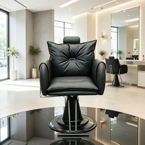 Chaise de barbier professionnelle pour salon de coiffure, en cuir PU, avec levage hydraulique, base ronde, design contemporain, mobilier commercial - Product Image 1