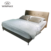 WINMAX Lit Moderne de Luxe Confortable en Cuir Capitonnée, Taille King/Queen, Cadre en Bois de Pin et Fer, Assemblé, pour Villa, Chambre à Coucher, Garantie 1 An