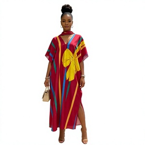 Vestido Bubu Africano para Mujer, Corte Regular, Cuello en V, Kaftán, Vestido Ecológico de Poliéster, Transpirable, para Uso Diario en Todas las Estaciones - Product Image 2