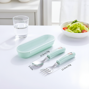 Cuchara y Tenedor Infantiles de Acero Inoxidable 304 con Diseño de Dibujos Animados, Mango de PP, Aptos para Alimentos - Product Image 1