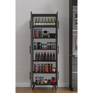 Armoire de cuisine Nehir Anthracite Gray à 6 portes, unité de rangement multifonction à 6 étagères, en bois massif et panneaux MDF - Product Image 2