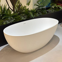 Gurgle Local Stock US Baignoire autoportante en pierre artificielle blanche mate Texture ardoise Surface solide Forme ovale Baignoire de trempage
