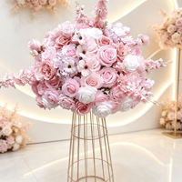 Bola Bunga Buatan Hydrangea & Mawar Pink Real-Touch - Diameter 12 inci, untuk Dekorasi Meja, Gapura & Pernikahan