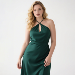Haut à dos nu vert de <span class=keywords><strong>grand</strong></span>-mère, robe de soirée maxi en satin sexy et élégante - Product Image 1