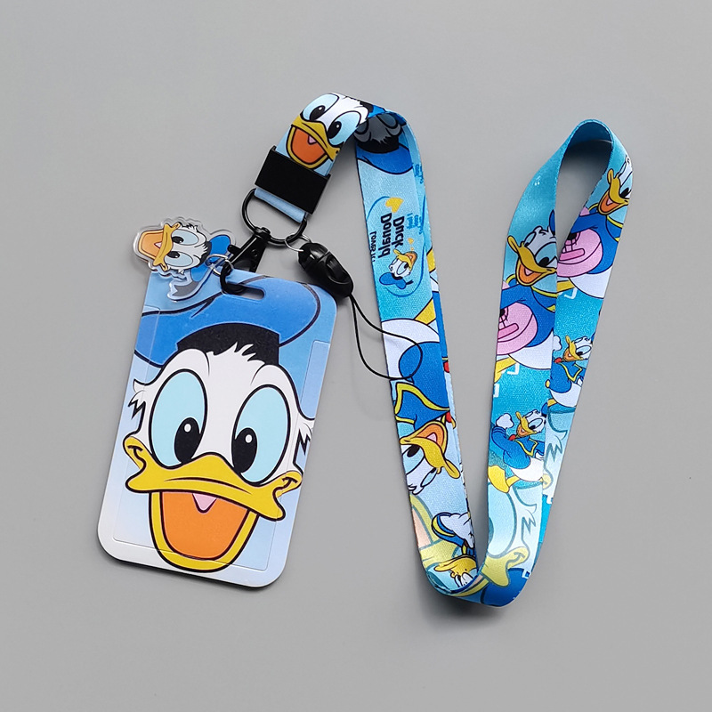 Lanyards Lovely Cartoon Donald Duck Card Holder Plastic Anti-Lost Student Bus ID Name Badge Card Case Lanyard Accessories Custom Image 4