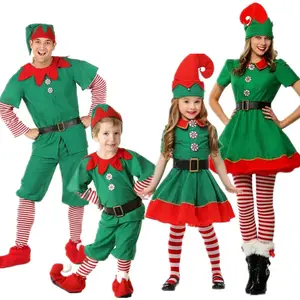 圣诞儿童成人家庭服装圣诞服装精灵服装角色扮演派对男女
