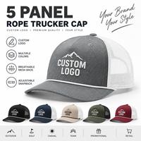 Casquette Trucker 5 Panneaux Personnalisée avec Corde, Dos en Maille, Réglable, Fermeture Snapback, Logo Brodé, OEM, pour Extérieur, Décontractée