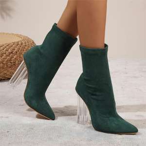 Stivaletti da donna in finta pelle scamosciata con stivaletti elasticizzati con tacco medio chiaro PL0265 - Product Image 6