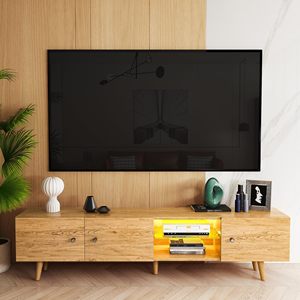 Soporte de <span class=keywords><strong>TV</strong></span> LED de madera <span class=keywords><strong>para</strong></span> <span class=keywords><strong>TV</strong></span> de <span class=keywords><strong>75</strong></span> pulgadas <span class=keywords><strong>Mesa</strong></span> de gabinete de <span class=keywords><strong>TV</strong></span> moderna con gabinete de almacenamiento y estantes abiertos <span class=keywords><strong>para</strong></span> sala de estar - Product Image 3