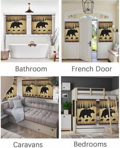 Rideaux de cuisine Black Bear, rideaux de fenêtre de cuisine, rideaux vintage animaux ferme pin brun forêt, rideaux à plusieurs niveaux pour salle de bain - Product Image 4