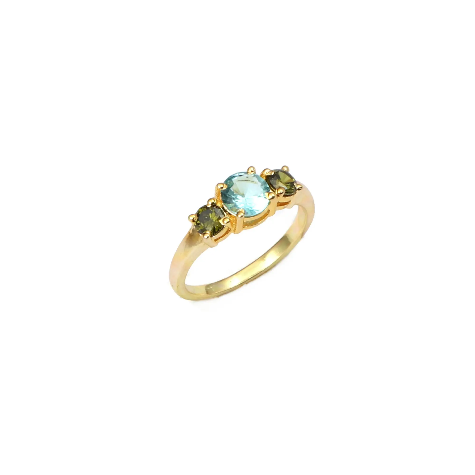 Anillo de piedra doble de alta calidad, joyería de Topacio Azul, peridoto gema de chapada en oro, artículos para fiesta, suministro de joyería al por mayor