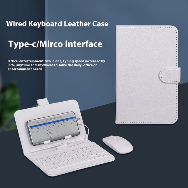 EOM DS-028-2 Universal Leather Keyboard Case with Wired Mouse and Tablet Covers for Android Phones and Tablets