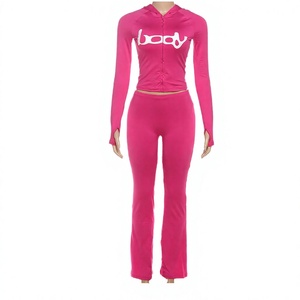 Ensemble deux pièces tendance décontracté pour femme, sweat à capuche et pantalon de survêtement écologique, imprimé, pour l'automne, collection loungewear - Product Image 2