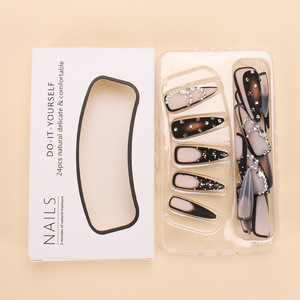 <span class=keywords><strong>Uñas</strong></span> Postizas Largas Estilo Europeo Americano, <span class=keywords><strong>con</strong></span> Brillantes y Piedras <span class=keywords><strong>de</strong></span> Imitación, Diseño <span class=keywords><strong>de</strong></span> Manicura Francesa Oscura, Patrón <span class=keywords><strong>de</strong></span> Estrellas - Product Image 3