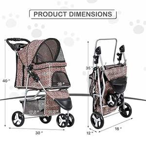 Küçük orta köpekler kediler için 3 tekerlekler Pet köpek kedi arabası, hafif katlanabilir Jogger arabası ve bardak tutucu, leopar baskı - Product Image 3