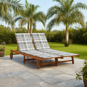 Tumbona de madera de acacia de gran tamaño con cojín y ruedas, mueble de exterior de diseño contemporáneo y estilo moderno. - Product Image 2