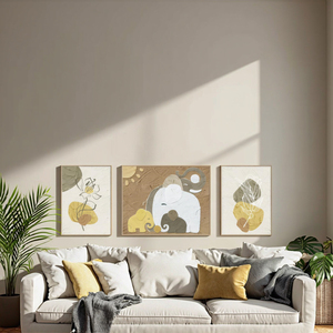 Grès exquis "Famille d'éléphants harmonieux" Peinture décorative pour la maison - Product Image 4