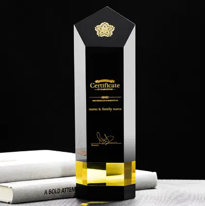 2020 commercio all'ingrosso di disegno su ordinazione speciale trofeo di cristallo nero trofei awards intagliato inciso per souvenir regali