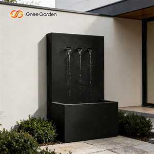 Gnee Garden Modern Rectangle Aluminum Outdoor <b>Waterfall</b> Fountain Weather Resistant Floor Mount Black Powder Coated Garden Decor - Product Image 1