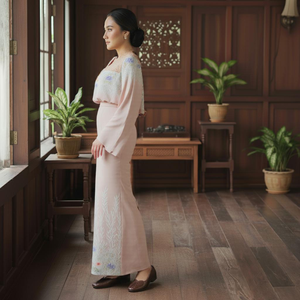 Baju KurungSulam Goyang Direct Kilang, Kebaya Premium en Velours Jacquard Drapé, Ensemble Sans Repassage Sedondon Raya 2025 Designer OEM - Product Image 3