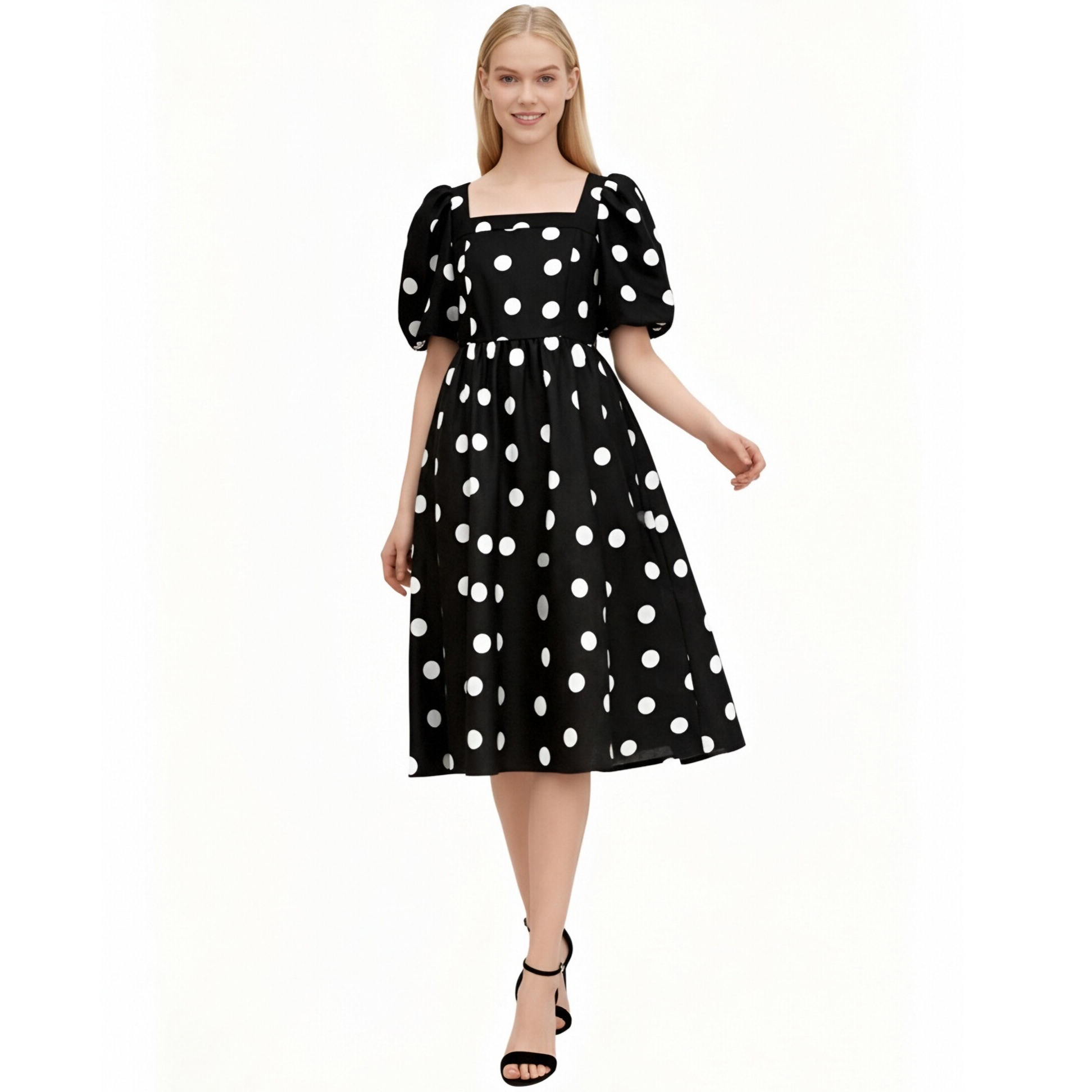 Buy Black Empire Waist Dress With Sleeves Elegant Square Neck | Alibaba.com
