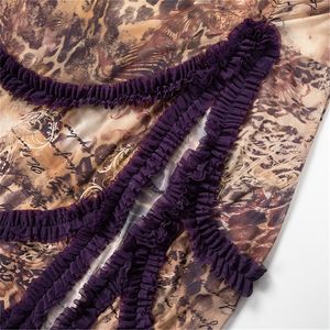 ZHEZHE été froufrous licou maille imprimé découpé dos nu fendu Maxi <span class=keywords><strong>robe</strong></span> femmes élégant froncé dentelle Sexy robes transparentes - Product Image 6