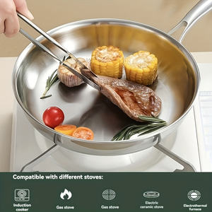 Meilleures ventes Poêle à frire en acier inoxydable neutre sans revêtement antiadhésive pour cuisinières à induction au gaz Design moderne pour la cuisine domestique - Product Image 2