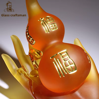 Artisanat en verre : Décoration Zen Gourde Main de Bouddha, style chinois moderne haut de gamme pour entrée de villa, entièrement fait main, coffret cadeau