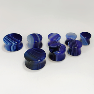 Joyería para Piercing Corporal, Tapones para Orejas de Doble Abertura, con Diseño de Túnel, de Piedra de Ágata con Rayas Azules, de Alta Calidad, al por Mayor - Product Image 2
