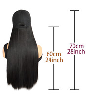Gorra de béisbol con peluca afro de pelo largo y liso para mujer, con cable resistente al calor incorporado, estilo coreano, para primavera/verano, de cobertura completa.