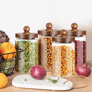 Juego de Recipientes de Vidrio Herméticos para Cocina Contemporánea, con Tapas de Madera, para Almacenamiento de Alimentos - Product Image 3