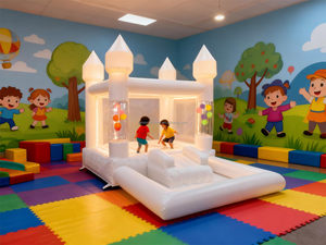 Château gonflable blanc avec colonnes de balles transparentes, qualité commerciale, <span class=keywords><strong>pour</strong></span> anniversaires, mariages et événements, <span class=keywords><strong>location</strong></span> commerciale - Product Image 5