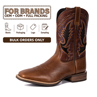 Bottes de cowboy occidentales pour hommes CHENO OEM avec logo personnalisé, bout carré, en cuir véritable, pour le rodéo