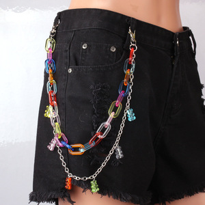 Cadena de cintura de moda para mujer con colgante de oso de resina acrílica, cadena colorida de una sola vuelta para fiesta K1 K1896 - Product Image 3