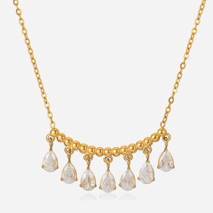 Collar de circonita en forma de lágrima con cadena de oro y engaste de garra, joyería para mujer de uso diario, origen Yiwu - Product Image 1