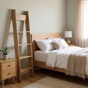 4-Tier <strong>Leaning</strong> <strong>Ladder</strong> <strong>Shelf</strong>, Wooden Wall Mounted Storage Rack for Living Room, Bedroom, Bathroom - Product Image 4
