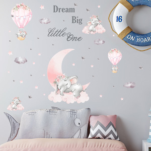 Autocollants muraux éléphant endormi, <span class=keywords><strong>nuage</strong></span>, lune, étoiles, décoration de <span class=keywords><strong>chambre</strong></span> d'enfant, salon, papier peint, autocollants autocollants - Product Image 4