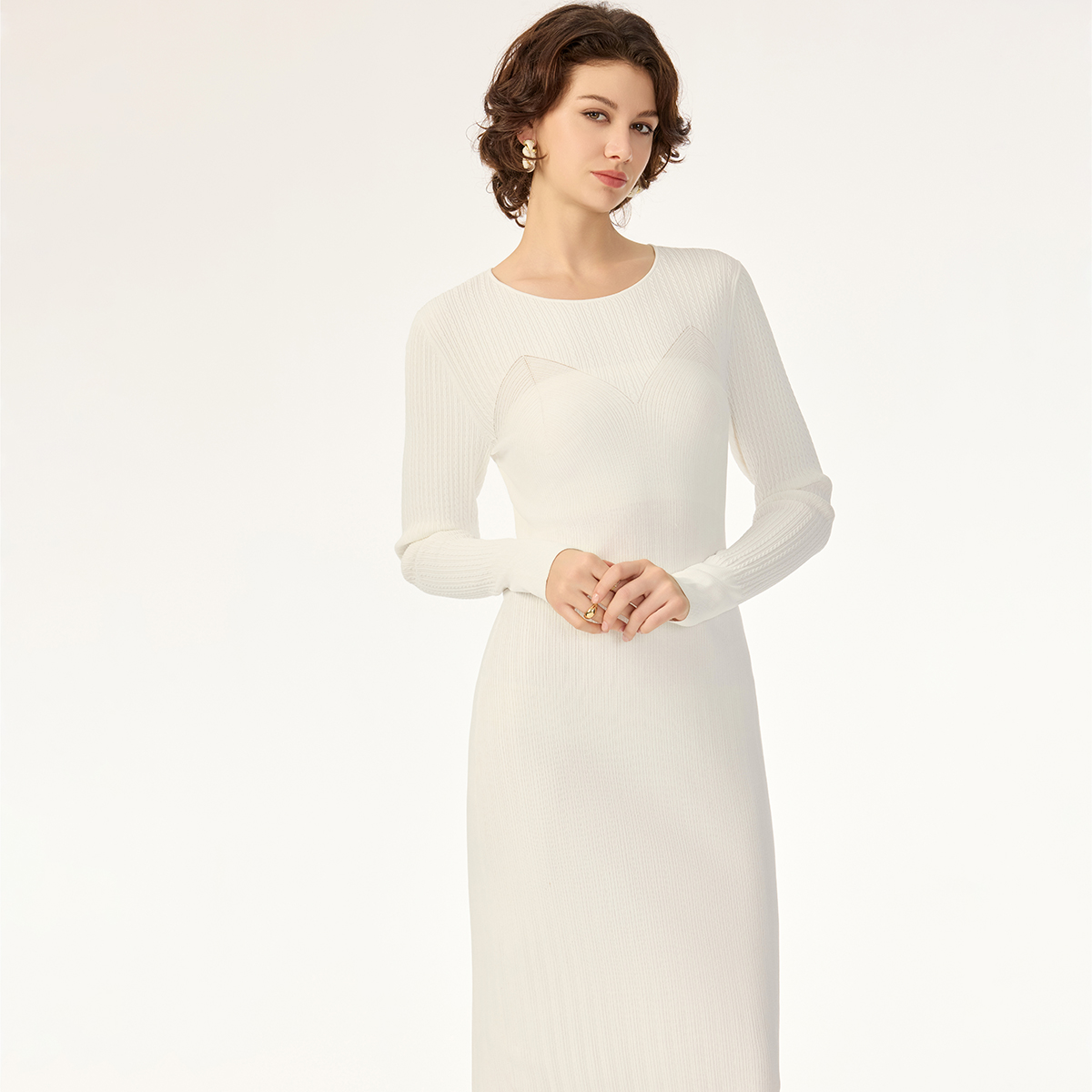 Square Neckline Flare Sleeves High Waistline Slim Fit Flowing Hem Rib  Comfort Spring Autumn Knit Sweater Dress| Alibaba.com
