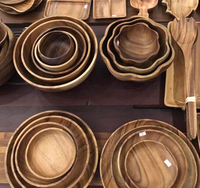 Bol à salade en bois d'acacia poli, bol à fruits, bol à pâtes, bol décoratif, bol à pâte en bois, bol à soupe, bol décoratif en bois