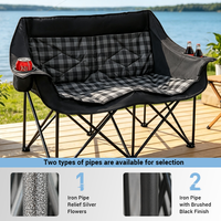 Chaise de camping pliable double, canapé deux places avec porte-gobelets, siège extérieur large et rembourré pour deux adultes