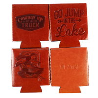 Manchon isotherme personnalisé en cuir PU pour canettes de 12 oz, avec logo en relief, en néoprène, style cowboy