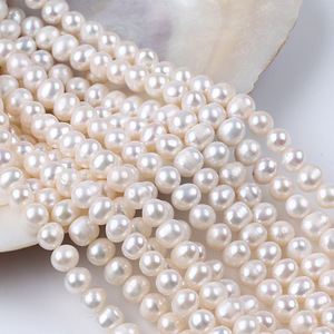 Chaîne de perles d'eau douce blanches naturelles, environ 6-7 mm, perles d'œuf perforées, perles semi-finies en vrac pour la vente en gros, Zhuji - Product Image 2