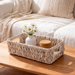 Cesta de almacenamiento tejida a mano, rectangular, blanca, para el hogar, sala de estar, dormitorio, organización de escritorio - Product Image 5